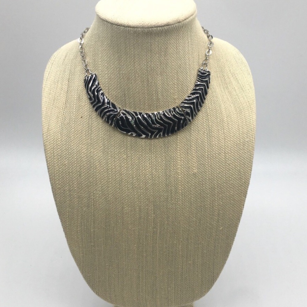White House Black Market Black & Silver Toned Abstract Statement Collar Necklace
